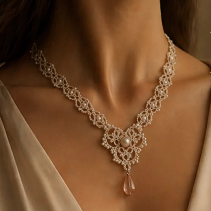 Collier élégant en dentelle porté avec style